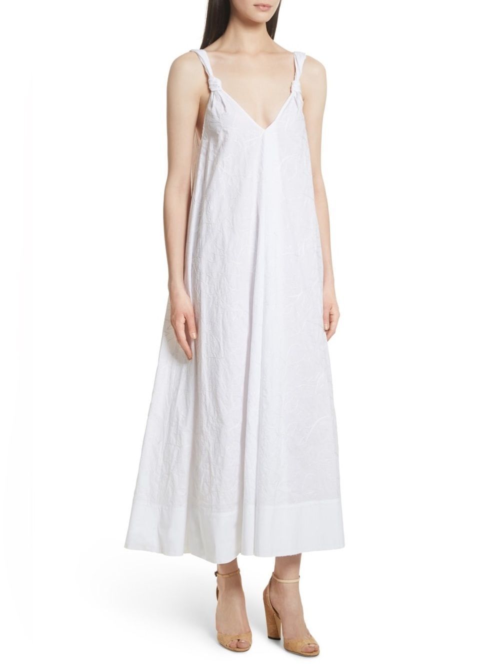 Elizabeth and James Denali Embroidered White Cotton Maxi Dress Size Large